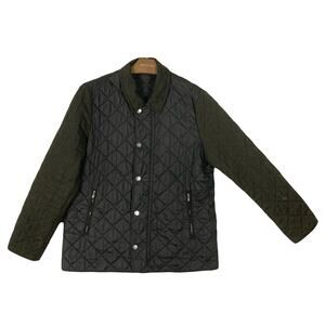 CAROLINA HERRERA Jacket Peacoat L Brown Quilted Wool-blend Logo-Snap Zip